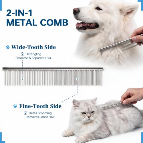 Pet Grooming Comb, Deshedding Dog Brush & Undercoat Rake, Blue - color: Blue