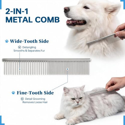 Pet Grooming Comb, Deshedding Dog Brush & Undercoat Rake, Blue - color: Blue