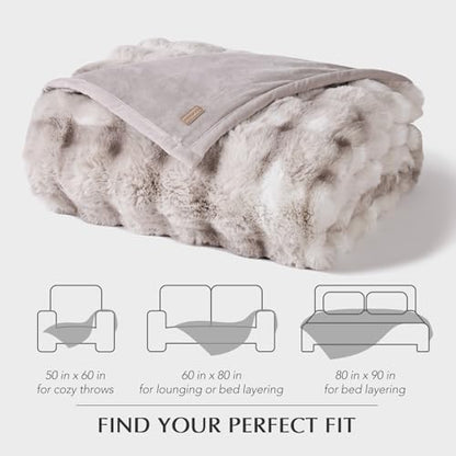 EverGrace Faux Rabbit Fur Bubble Throw Blanket, 90"x90", Light Grey - color: Marble Grey, size: 90"x90"