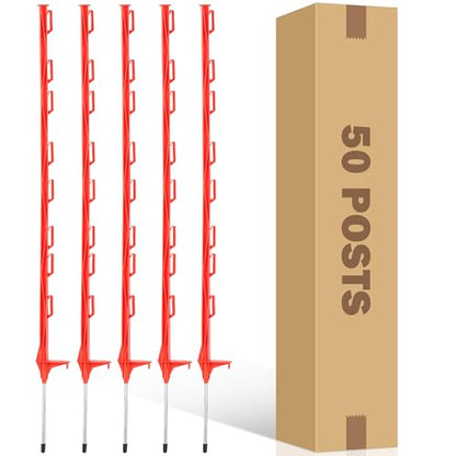 50 Pack 48'' Plastic Step-in Electric Fence Posts,Temporary Fence Stakes - color: Red, size: 50 Pack