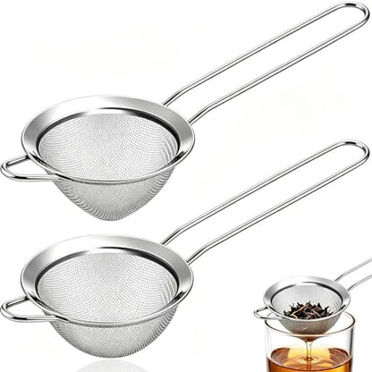 Small Fine Mesh Strainer Set, Stainless Steel Mini Sieve, Bar Strainer for Cocktail, Juice, Coffee, Tea Strainer for Loose Leaf Tea, Mini Sifter for Matcha, Flour, 2 PCS