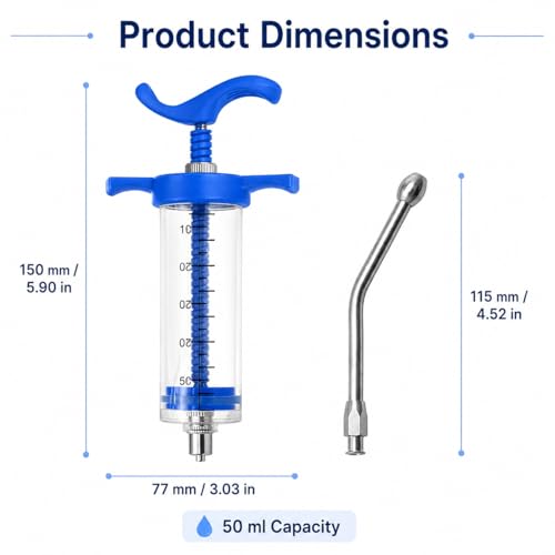 50ml Feeding Syringe with Metal Nozzle for Livestock & Pets 1 Pack