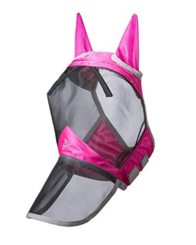 Harrison Howard CareMaster Pro Luminous Horse Fly Mask Large Eye Space Long Nose with Ears UV Protection for Horse Flamingo S Pony - color: Flamingo, size: Small (Yearling)