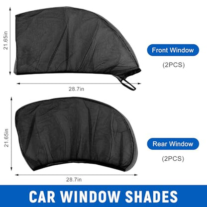 4PCS Car Window Shades with Mesh Screen, Breathable UV Blocking Auto Side Window Sun Shades, Privacy Protection Cover Stretchy Screen for Van Truck SUV, Car Accessories