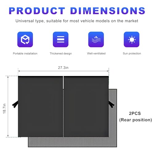 2 PCS Car Window Shades, Magnetic Double Layer Auto Back Side Window Sunshade Privacy Curtain, Full Cover/Half Shade Back Windows Sun Protection Cover for Car Truck SUV - color: Rear Window