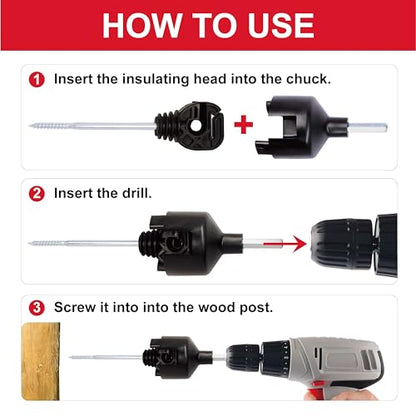 PK150 Multi-Function Medium Distance Offset Screw-in Insulators Black with 1 Free Socket Tool for Electric Fence Wood Post