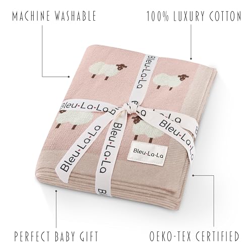 Luxury Knit Baby Receiving Blanket - 100% Cotton Soft Cozy Lightweight Receiving Swaddler Blanket for Shower Gift Registry for Newborns Infants Toddlers (Sheep - Light Pink) - color: 03- Sheep - Light Pink