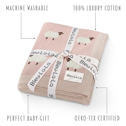 Luxury Knit Baby Receiving Blanket - 100% Cotton Soft Cozy Lightweight Receiving Swaddler Blanket for Shower Gift Registry for Newborns Infants Toddlers (Sheep - Light Pink) - color: 03- Sheep - Light Pink