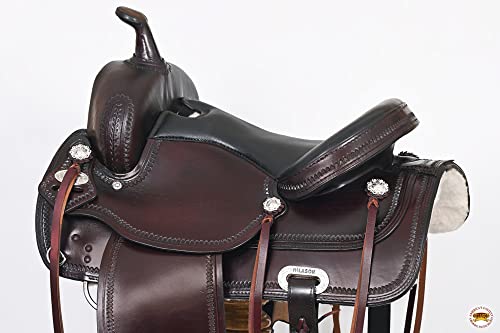 HILASON Hand-Tooled Leather Draft Horse Western Saddle for Trail Riding - size: 16 In