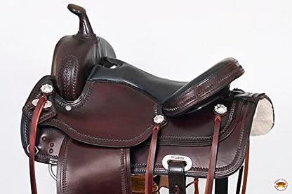 HILASON Hand-Tooled Leather Draft Horse Western Saddle for Trail Riding - size: 16 In