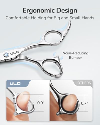 ULG Hair Thinning Scissors 6.7” Shark Series 100% Japanese Stainless Steel, Offset Handle, 30-Tooth Seamless Thinner 15% Hair Removal, Professional Barber Layering Shears for Salon & Home Hair Styling - color: Blue02