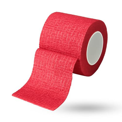 JorVet 2" x 5 Yards Cohesive Bandages | Fun Self-Adhesive Wrap for Animal Wound | Easy Tear, No Scissors Needed | Individually Wrapped Vet Tape, Secure & Flexible | Brilliant Red | Pack of 12