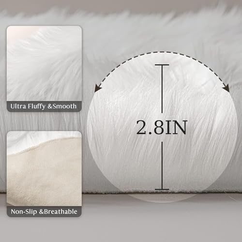 Ashler Home Deco Faux Fur Area Rug, White, 2 x 2.9 ft, Modern, Fluffy, Machine Washable - color: C-white, size: 2'11" x 2' (Rectangular)