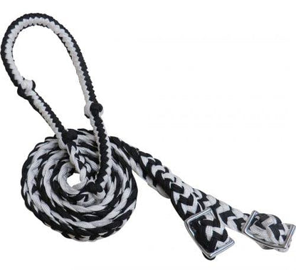 Showman 7' Braided Knotted Nylon Roping Barrel Racing Contest Reins - color: Black / White