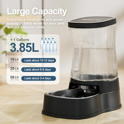 Automatic Dog Water Dispenser, Stainless Steel Bowls Feeder, 100% BPA-Free - color: Dark, size: 1 Gallon