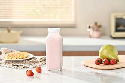 Fox Run Square Glass Milk Bottle, Leaf-Proof 16.9 oz Juice and Creamer Container with Lid
