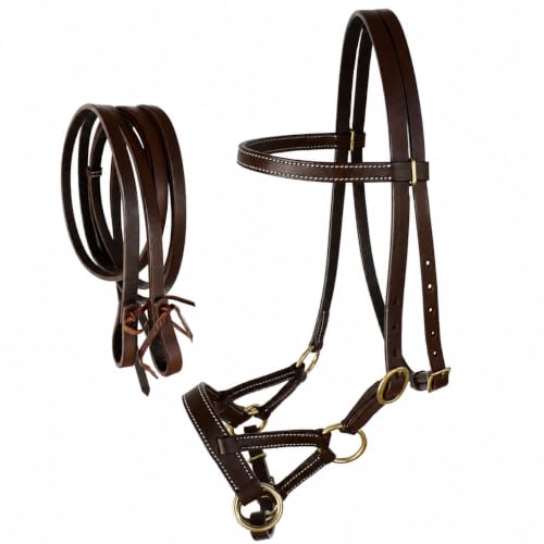 CHALLENGER USA Horse Western Leather Tack Bitless Sidepull Bridle Rein BRN 77RT03BR-C