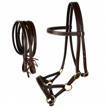 CHALLENGER USA Horse Western Leather Tack Bitless Sidepull Bridle Rein BRN 77RT03BR-C