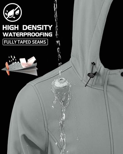 iCreek Women's Waterproof Softshell Rain Jacket Fleece Lined Hood Long Coat - color: Light Grey, size: Large