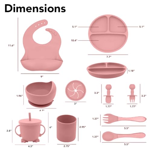 Silicone Baby Feeding Tray Dusty Pink Mealtime Plate with Suction Base Divided Sections for Infant and Toddler Feeding - color: Dusty Pink