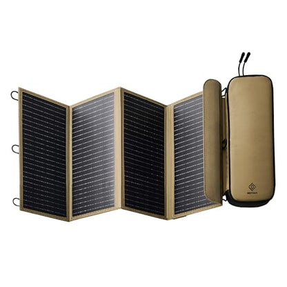 NESTOUT Portable Solar Panel, USB-C and USB-A Ports, 28W Solar Charger for Camping, Water Repellent Ripstop Nylon, Foldable Compact Design, Digital Ammeter, Adjustable Stand, Beige (4 Panel) - color: Beige 4-Panel (Upgraded)