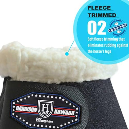 Harrison Howard Essential Bell Boots Shock Absorption with Fleece Trim Non-Rotating Reinforcement - color: black