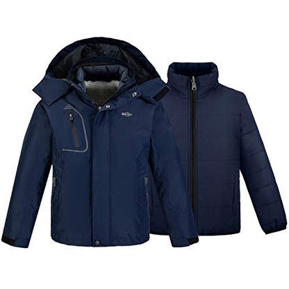 wantdo Boys' 3-in-1 Ski Jacket Fleece-Lined Winter Coat Hooded Raincoat - color: Navy, size: 6-7