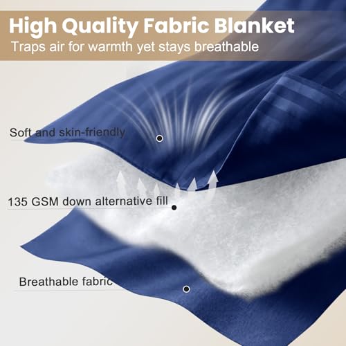 downluxe King Size Blanket with Satin Trim, Lightweight Down Alternative King Blanket for All Season, Machine Washable (Navy, 108 x 90 Inch) - color: Navy, size: King