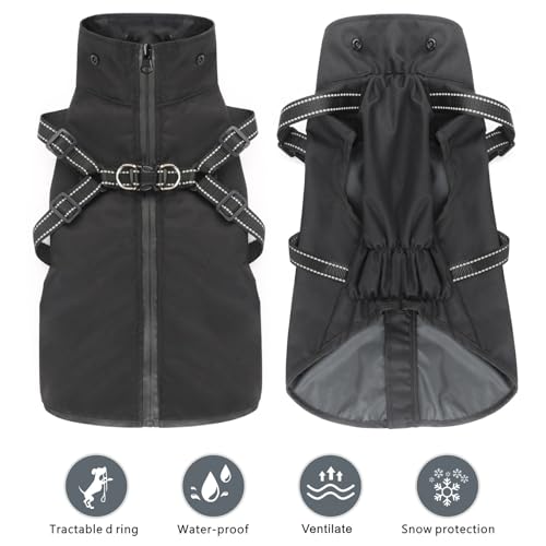 Dog Raincoat Waterproof Dog Hoodie Reflective Dog Raincoat Hooded Adjustable Rain Jacket for Small Medium Large Dogs Puppies (Black, S) - color: Black, size: S
