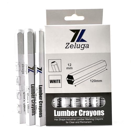 Zeluga 4.7in. x 0.47in. Hex Shape Industrial Lumber Marking Crayons for Clear and Permanent Markings, White 12 Pack - color: White, size: 1 Count (Pack of 12)