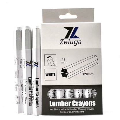 Zeluga 4.7in. x 0.47in. Hex Shape Industrial Lumber Marking Crayons for Clear and Permanent Markings, White 12 Pack - color: White, size: 1 Count (Pack of 12)