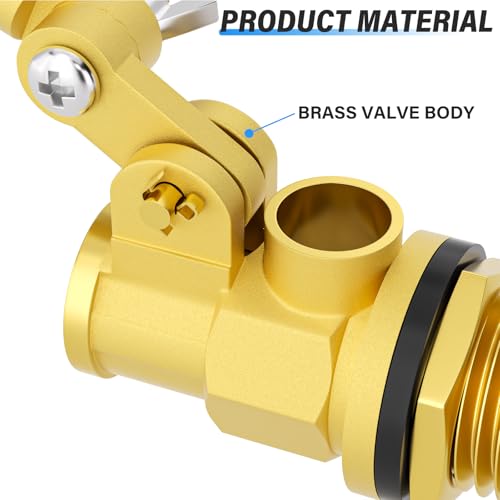 2-Pack 1/2" Automatic Water Fill Float Valves - Adjustable Brass Float Valves for Water Tanks, Pools, Troughs, Ponds & Aquariums