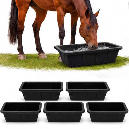 5 PCS Heavy Duty Rubber Feed Pan, 10 Quart/2.5 Gallon Square Feed Bucket - size: 17.3 × 12 × 5.1in
