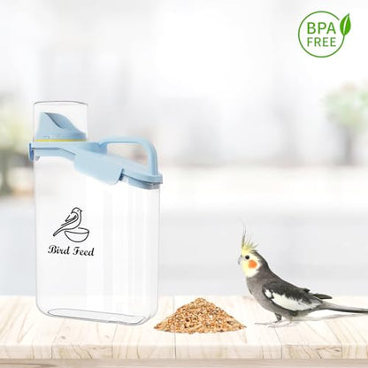 Bird Seed Storage Container,2.8L Airtight Bird Food Container with Handle and Measuring Cup,Portable Pet Food Container for Wild Bird Sunflower Seed-BPA Free Transparent/Blue - color: BLUE BIRD