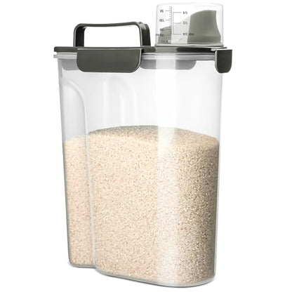 Viretec Rice Storage Container, 5 to 10lb Dry Food Airtight Dispenser, Pet Dog Cat Food Canister, BPA Free Clear Plastic Kitchen and Pantry Organization Bin for Oatmeal, Grain, Cereal, Pasta, Flour - color: 6L/Grey