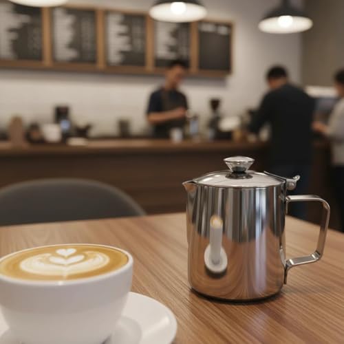 Milk Frothing Pitcher, 600ml (20oz), Stainless Steel Creamer with Lid | Fits for Milk, Coffee, Cappuccino and Latte Art - size: 20 Ounces
