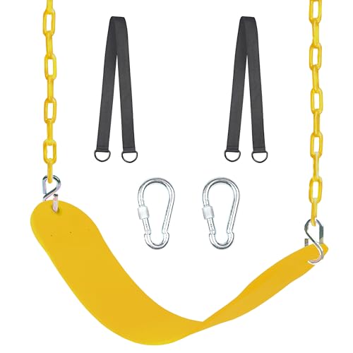 Swing Seat, 66" Heavy Duty Coated Iron Chain Sensory Swing, Therapy Swing Seat,Outdoor Playground Swing Set Accessories with Snap Hooks and Hanging Straps (Yellow) - color: Yellow