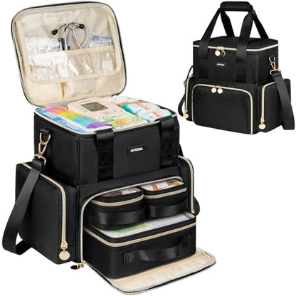 Large Medicine Bag with 3 Removable Cases, Medication Travel Bag with Multiple Storage Sections for Prescription Bottles, Vitamins & Medical Supplies, Black