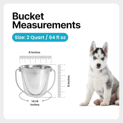 Half Gallon Stainless Steel Bucket - Durable Metal Bucket 2 Quart | Rust-resistant Bucket For Food Prep Cleaning Feeding & Watering Pets & Livestock - For Crates Kennel Cages & Fences - size: 2 Quarts