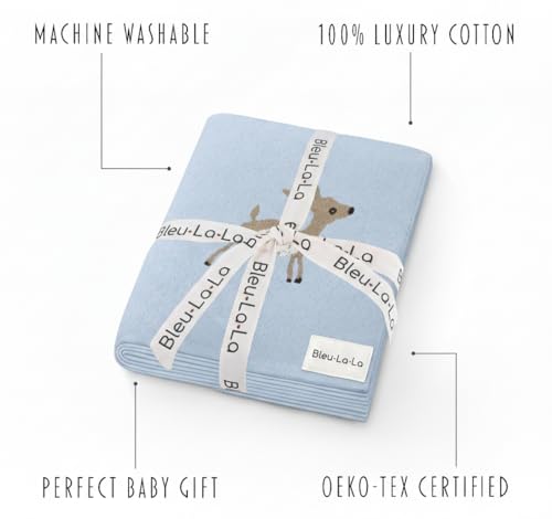 Knit Baby Swaddle Blanket - 100% Cotton Soft Cozy Receiving Swaddle Stroller Blanket for Shower Gift Registry for Newborns, Infants, Toddlers (Deer - Blue) - color: 09 - Deer - Blue