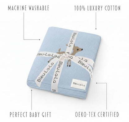 Knit Baby Swaddle Blanket - 100% Cotton Soft Cozy Receiving Swaddle Stroller Blanket for Shower Gift Registry for Newborns, Infants, Toddlers (Deer - Blue) - color: 09 - Deer - Blue