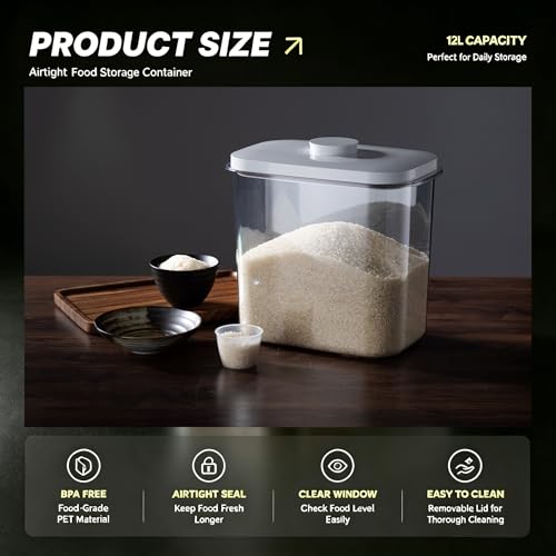 Rice Container 20-25 Lbs - Airtight with Measuring Cup, PET BPA-FREE