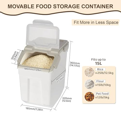 Saim 2 Pack 25lb Flour & Rice Storage Container Bin,Rice Dispenser (Grey) - color: 2Pack 25lb Grey