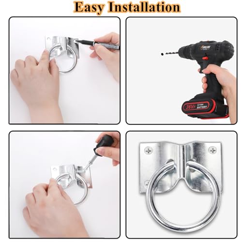 Cididu 16 Pack Cross Tie Ring for Horse, Block Tie Ring with Screws, Wall Mount Horse Tie Ring, Stainless Steel Hitching Ring Tie Down Hooks Horse Barn Supplies for Livestock Stable Stall Racetrack