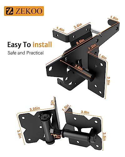 ZEKOO Stainless Steel Vinyl Fence Gate kit, Self Closing Gate Hinge & Latch | Rust Proof, Use for Vinyl Fence Gate and Wood Fences Gate, Heavy Duty 1 Gate Latch 2 Gate Hinges (Black) - color: Black One Set