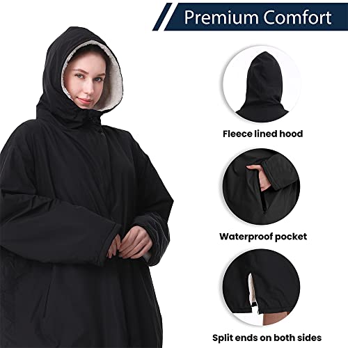 Oksun Waterproof Swim Parka: Windproof Sherpa Fleece Lined Surf Poncho - color: Sherpa Lining, Black