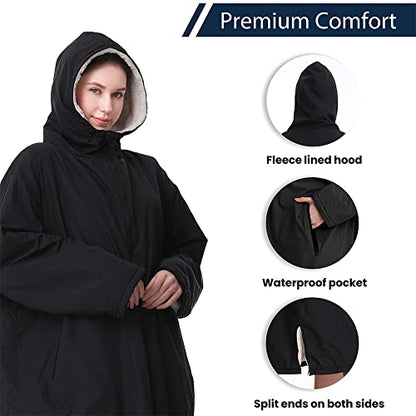 Oksun Waterproof Swim Parka: Windproof Sherpa Fleece Lined Surf Poncho - color: Sherpa Lining, Black