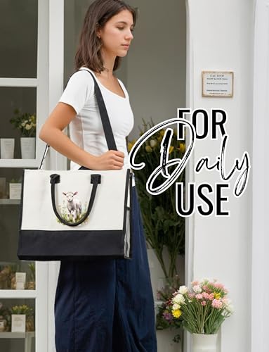 InnoBeta Sheep Gifts for Women Canvas Tote Bag, Tote with Top Zipper Closure and Shoulder Strap for Birthday, Mother's Day, Christmas
