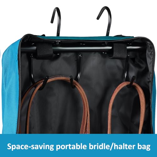 Harrison Howard Bridle/Halter Bag – Waterproof 600D Horse Tack Storage, Hanging Organizer with Multi-Hook Design, Protects Bridles & Reins-Teal - color: Teal