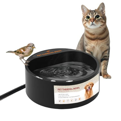 Outdoor Heated Water Bowl for Dogs Cats, 2.2L Winter Heating Dog Water Bowl Smart Thermal for Outdoor Chickens Rabbits Birds, Black - size: 2.2L(Black)